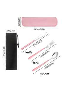 SHEIN 旅行用具，餐具套装返校，旅行银器套装带盒，餐具套装便携式营地可重复使用 18/8 不锈钢餐具银器，包括带盒的叉勺筷子，适用于西餐、厨房、午餐盒办公室野餐日常饮食，圣诞节（黑色），各种组合可用圣诞节作为节日礼物 - 粉色 - 查看 11