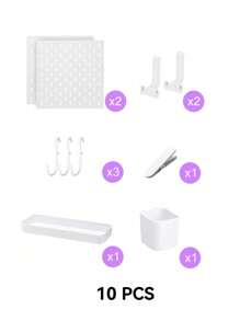 1Pc Nail Board With Hooks And Accessories, Wall Mounted Storage Shelves For Bedrooms, Bathrooms, And Study Rooms, Steel Plate Structural Panels, White Steel Plate Backup, HIPS Steel Plate For Dual Room Process Rooms And Vehicle Rooms, HIPS Nail Board Easy To Install, Bathroom Organizer