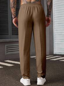 Manfinity Homme Fashionable Casual Breathable Loose Comfortable Versatile Solid Color Men's Pants Men Linen Pants Brown Pants Men Breathable Pants Men Summer Pants Men Casual Pants, Fall