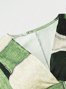 Vestido de talla grande con escote en V profundo y estampado patchwork para el verano - Verde militar - Ver 5