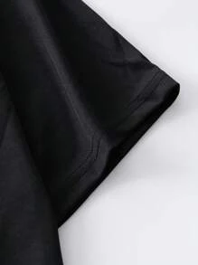 INAWLY Solid Round Neck Tee - Black - View 5