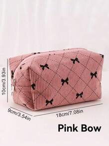 1 件大容量灯芯绒化妆包，蝴蝶结图案简约纯色铅笔袋，学生文具收纳必备用品，可爱多功能收纳袋，铅笔盒，化妆包，文具，化妆品，护肤品，口红，刷子，硬币，小物件，返校，学校用品 - 彩色 - 查看 14