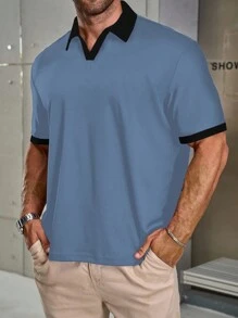 Manfinity Homme Plus Size Men's Casual Business Daily Versatile Short Sleeve Polo Shirt - Dusty Blue - View 1