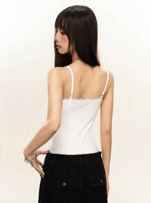 Rina Fox 女式白色弹力舒适性感蕾丝交叉露背紧身衣 - 白色 - 查看 3