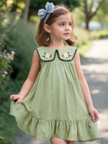 Emery Rose Kids Emery Rose Kids 小女孩编织直筒连衣裙，配彼得潘领 - 綠色 - 查看 1