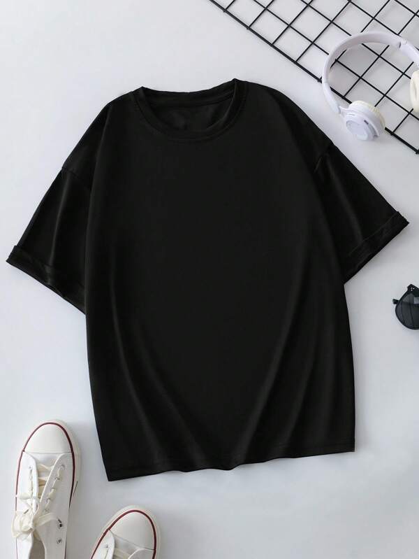 INAWLY Solid Round Neck Tee