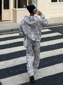 Muchica 2pcs/Set Women Casual Loose Branch Print Hoodie And Sweatpants, Fall Women Clothes - Multicolor - View 2