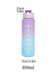 SHEIN 1 pièce Bouteille d'eau dégradée avec paille, bouteille de sport, grande capacité (2000 ml/800 ml/300 ml) pour les sports de plein air et la remise en forme avec mesure, retour à l'école, essentiels pour les vacances d'été à la plage, cadeau de Noël
