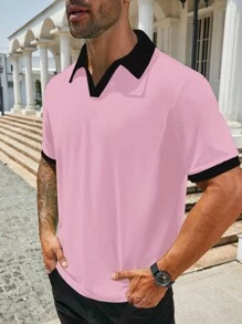 Manfinity Homme Plus Size Men's Casual Business Daily Versatile Short Sleeve Polo Shirt - Pink - View 3