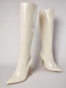 SHUZIA 女士迷人性感尖头细高跟靴 - 米色 - 查看 2