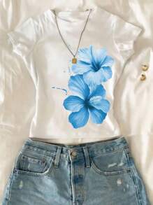 Bộ 3 áo thun cổ tròn ôm sát in họa tiết hoa giản dị dành cho bé gái tuổi teen, thích hợp mặc vào mùa hè - Hồng - Xem 6