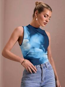 SHEIN BAE Body sin mangas de cuello alto para mujer en otoño - Azul - Ver 6