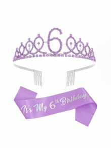 SHEIN 2pcs/Set Birthday Sash Birthday Crown Number Princess Crown Queen Tiara Rhinestone Birthday Headbands Birthday Sash With Pin Happy Birthday Crown And Sash Ribbon For Birthday Party Ball Decoration,Christmas - Multicolor - View 14
