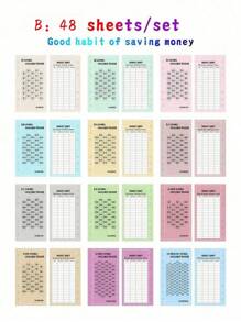 [12sheets/48sheets/Set-120sheets/Set] Pink Crocodile Print Cover 6-Ring A6 Money Saving Day Challenge Dollar/Euro Tracker Loose Leaf Paper - Multicolor - View 20