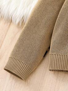 SHEIN Tween-Jungen Lässiger Rundhalspullover mit Buchstabengrafik im koreanischen Stil, lockerer Strick, geeignet für Pendeln, Schule, Alltagskleidung, Sport, Herbst/Winter - Khaki - Übersicht 3