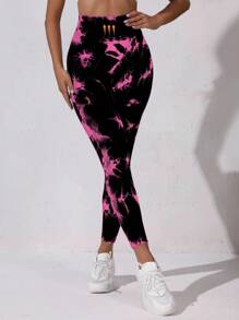 SHEIN Core Rhythm 女士运动紧身裤，时尚且适合秋季瑜伽裤 - 黑色和紫色 - 查看 4