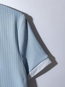 Franclia Fashionable And Simple Knitted Blue And White Polo Collar And White Cuffs Short-Sleeved T-Shirt For Women, Suitable For Spring And Summer Back To School Season T-Shirts - Blue and White - View 4