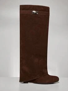 SHUZIA Giày bốt cao gót đế xuồng đế thô thời trang hàng ngày cho nữ - Màu nâu Sô-cô-la - Xem 5