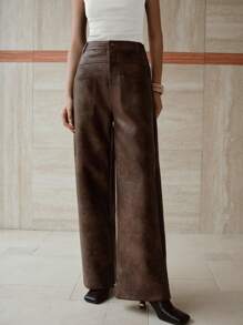 MOTF PREMIUM Pantalones rectos con bolsillo - Café integral - Ver 3