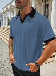 Manfinity Homme Plus Size Men's Casual Business Daily Versatile Short Sleeve Polo Shirt - Dusty Blue - View 3