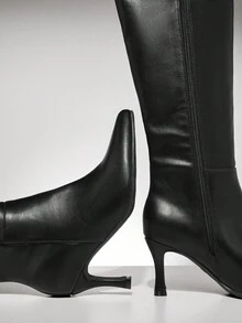 SHUZIA Giày bốt cao gót mèo con thoải mái, có khóa kéo, cổ giữa dành cho nữ hàng ngày - màu đen - Xem 5