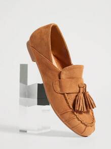 Solezae Ladies Suede Loafer With Tassels For Daily Wear - Camel - View 7
