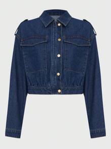 Daynim Women's Casual Long Sleeve Denim Short Jacket Loose Wide Leg Autumn