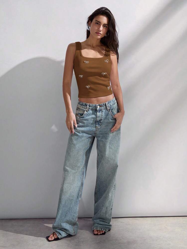 SHEIN Maija 2025 Otoño/Invierno Blusa de mujer estilo vintage bohemio con lazo y decoración de rhinestone, elegante y moderna para uso casual, fiesta, playa y oficina