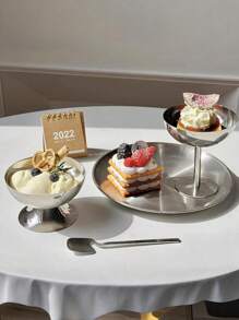 1 件装甜点盘不锈钢冰淇淋杯，高杯碗下午茶布丁甜点杯可爱盘子烛台