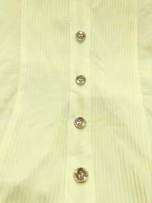 GlowEve Women's Casual Solid Color Button-Front Ruched T-Shirt, Summer - Yellow - View 4