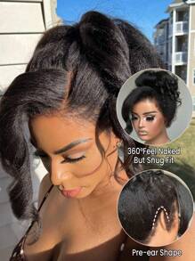 Kinky Straight Invisi-Drawstring Flexible Fit 360 Lace Front Glueless Wig With 4c Kinky Edges Pre Cut Lace Pre Plucked Bleach Knots Human Hair Wig 180 Density Wear And Go Wig - SNatural - View 5