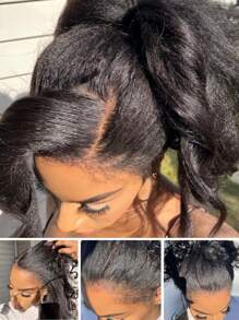 Kinky Straight Invisi-Drawstring Flexible Fit 360 Lace Front Glueless Wig With 4c Kinky Edges Pre Cut Lace Pre Plucked Bleach Knots Human Hair Wig 180 Density Wear And Go Wig - SNatural - View 10