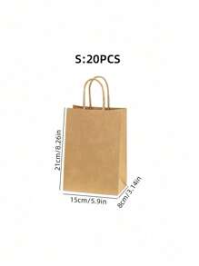 5 件/20 件带手柄牛皮纸礼品袋，简约纯色矩形礼品包装袋，手提袋，适合派对、购物、圣诞节