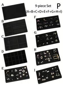 天鹅绒珠宝托盘，大容量珠宝收纳盒，带独立隔层，可堆叠珠宝展示架，可放置耳环、项链、手镯、戒指、发夹、发带等。 - 黑色 - 查看 24