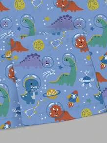 PopScrub Women's Cartoon Dinosaur Print Long Sleeve Front Open Nursing Scrub Uniform Jacket - Blue - View 6