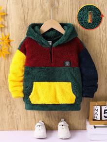 SHEIN Young Boy Casual Loose Plush Patchwork Hoodie Sweatshirt Boys Hoodies Toddler Boy Hoodies,In Fall/Winter