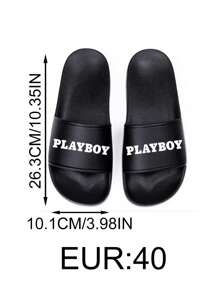 Missguided x Playboy Chanclas de piscina con gráfico de letra para el hogar - Negro - Ver 7