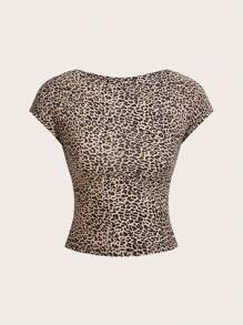SHEIN EZwear 3pcs Casual Leopard Print Cropped Backless T-Shirts, Suitable For Summer - Multicolor - View 3