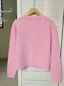 Franclia 女式简约百搭优雅纯色前扣长袖开衫秋冬款，粉色 - 粉色 - 查看 2