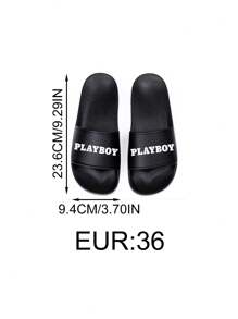 Missguided x Playboy Chanclas de piscina con gráfico de letra para el hogar - Negro - Ver 8