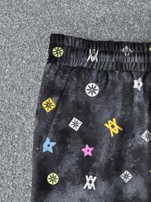 Manfinity Dauomo 男士星星印花圆领短袖休闲T恤和抽绳腰短裤套装