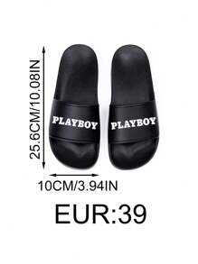 Missguided x Playboy Chanclas de piscina con gráfico de letra para el hogar - Negro - Ver 5