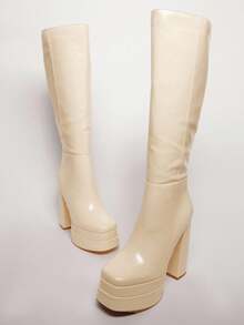 SHUZIA Women's Glamorous Platform Side Zipper Knee-High Boots