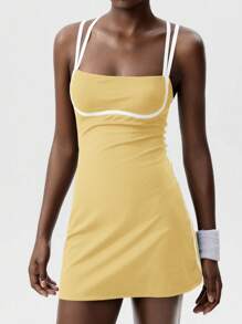 VARSITIE 瑜伽和网球基本款露背女士运动连衣裙 - 黃色 - 查看 8
