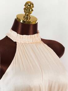 Amplova Váy ngắn thắt eo bằng vải PU chắp vá phong cách Hippie dành cho nữ, mùa hè - Màu be - Xem 8