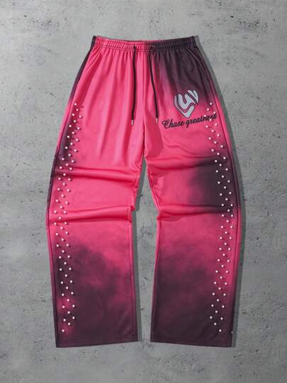 Street Life Men's Pearl Decor Distressed Loose Sweatpants, Baggy