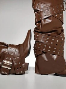 SHUZIA Giày bốt cao đến đầu gối thời trang gợi cảm dành cho nữ có khóa kim loại - Màu nâu Sô-cô-la - Xem 7