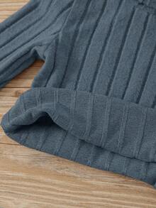 SHEIN 2 件套男童简约字母装饰立领长袖上衣和长裤羊毛装饰睡衣套装 - 霧霾藍 - 查看 6