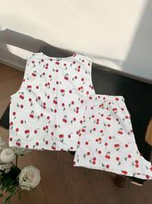 Comfortcana 2 pièces/Ensemble Tenue décontractée minimaliste pour femme avec imprimé cerises, convient pour l'été