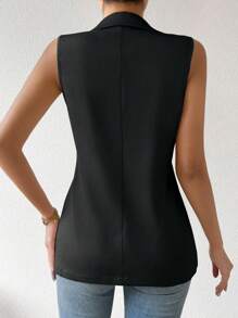 Selianne Áo khoác blazer cổ ve trơn màu không tay thường ngày cho nữ, mùa thu - Màu xám đen - Xem 2